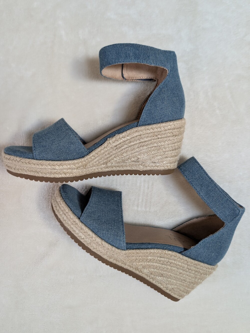 SOUL Naturalizer Denim-Blue Espadrille Wedge Sandals with Ankle Strap